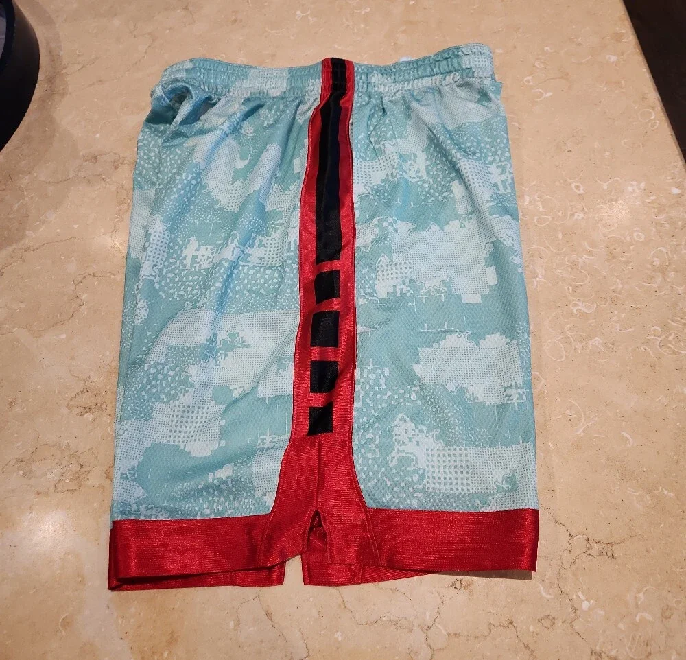 Nike Aqua Camo Basketball Shorts with Red and Black Trim